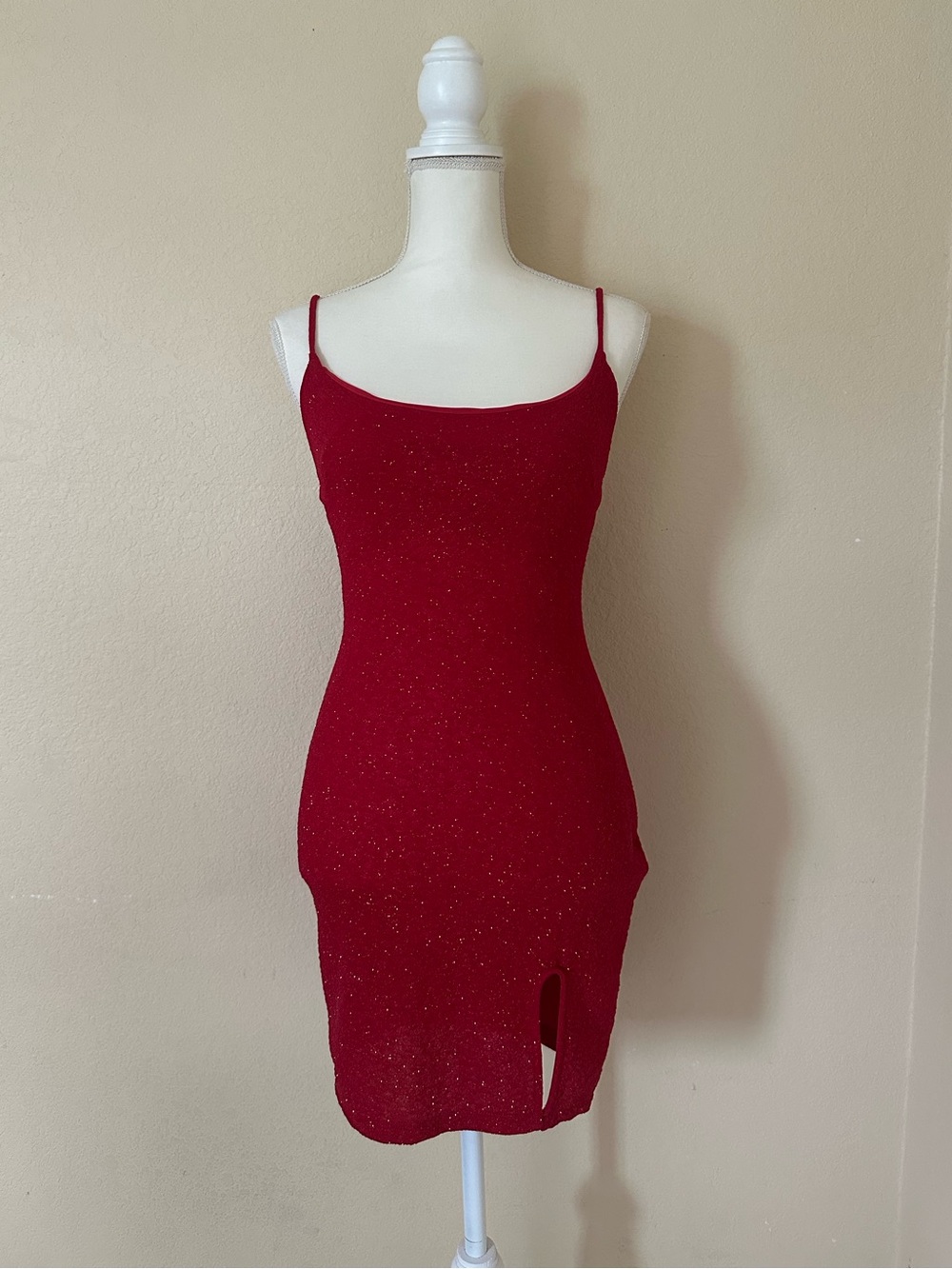 Red Sparkle Mini Dress Bodycon Glitter M Party Cocktail Night Out Evening Club - Picture 2 of 11
